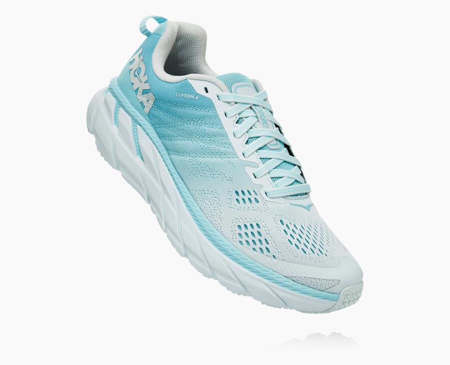 Hoka One One Clifton 6 - Women Walking Shoes - Blue/White,Australia MWH-863059